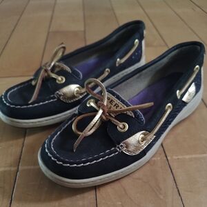 Sperry Topsider Angelfish Women's Black and Gold Glitter Boat Deck Shoes